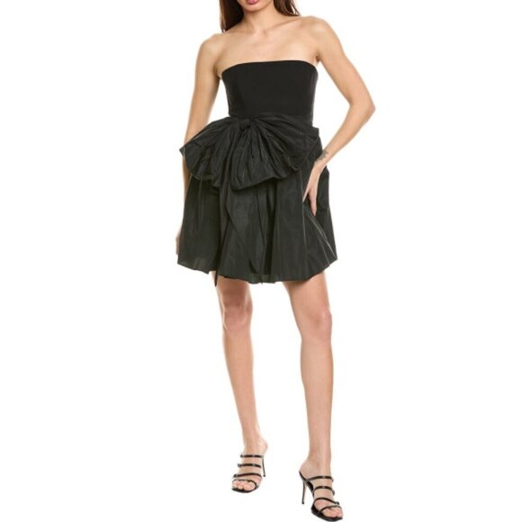CINQ À SEPT 'Liv' Ponte/Taffeta Strapless Bow-Front Mini Party Dress, Black - Picture 1 of 2